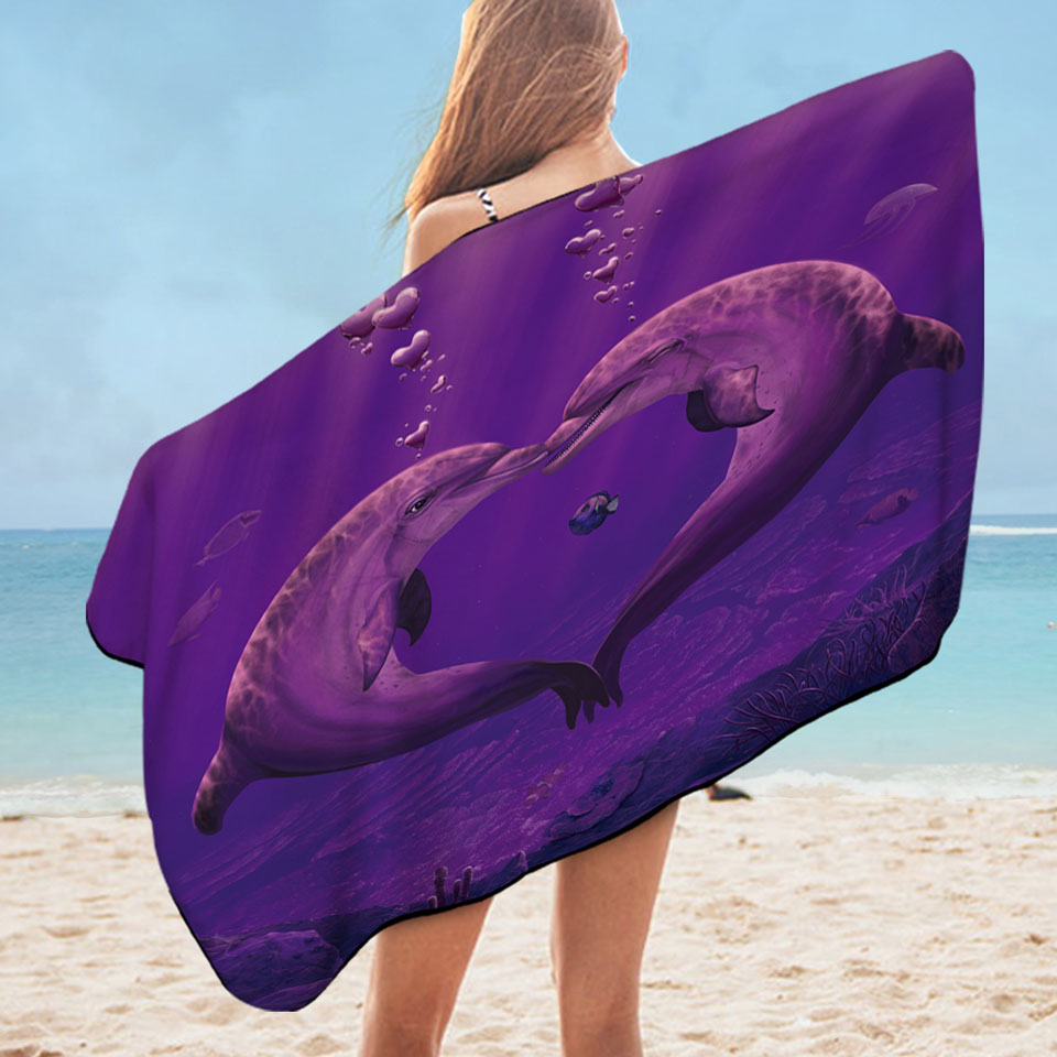 Cute Marine Life Art Heart Shape Dolphins Pool Towels