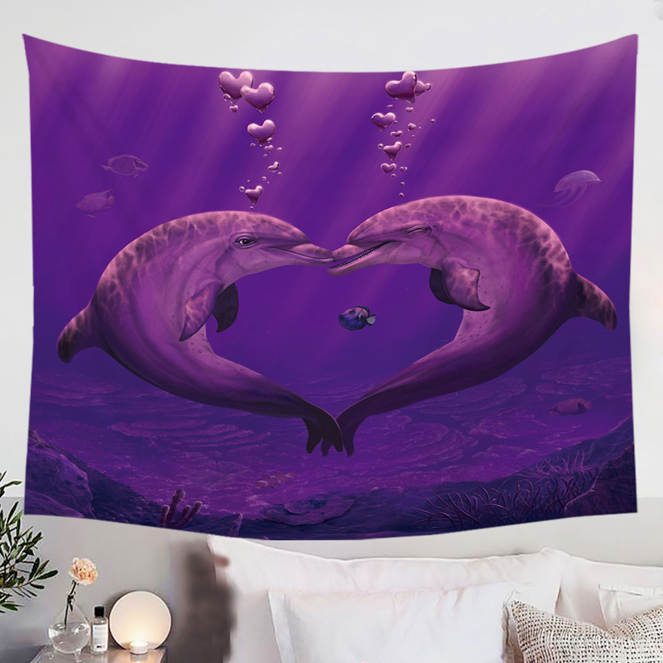 Cute-Marine-Life-Art-Heart-Shape-Dolphins-Wall-Decor-Tapestry-Prints