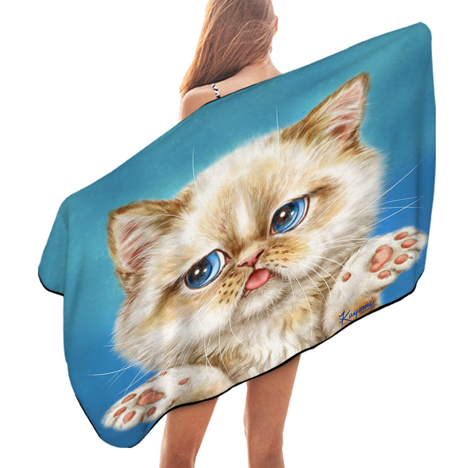 Cute Microfiber Beach Towel Cats Art Drawings Brown Kitten
