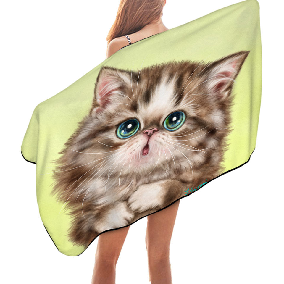 Cute Microfibre Beach Towels Kittens Drawings Brown Tabby Kitty Cat