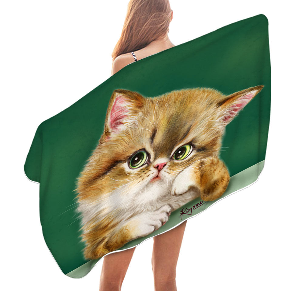 Cute Microfibre Beach Towels with Cats Art the Thinker Kitten