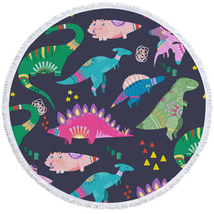 Cute Multi Colored Beach Towels with Sleeping Dinosaurs