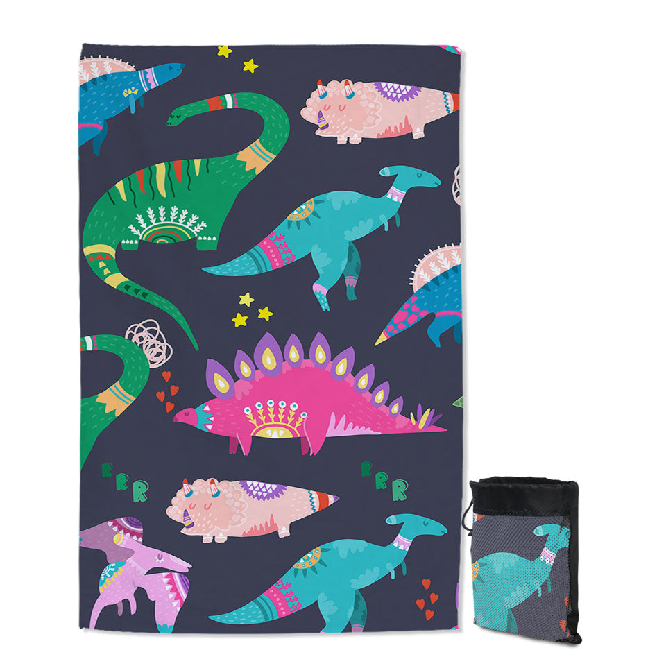 Cute Multi Colored Lightweight Beach Towel with Sleeping Dinosaurs