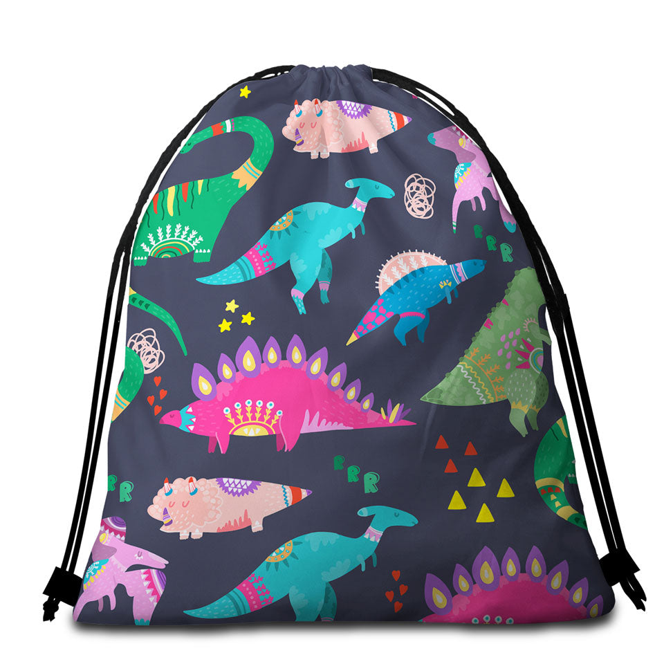 Cute Multi Colored Sleeping Dinosaurs Beach Bags and Towels