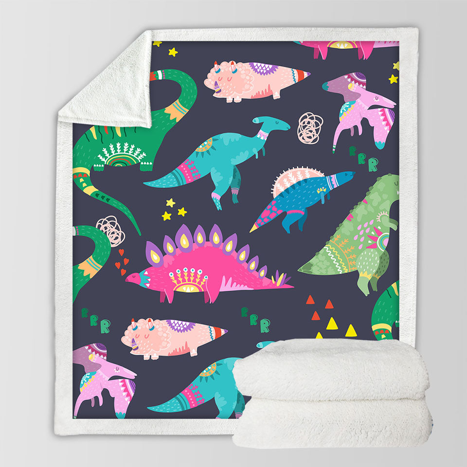 Cute Multi Colored Throws with Sleeping Dinosaurs