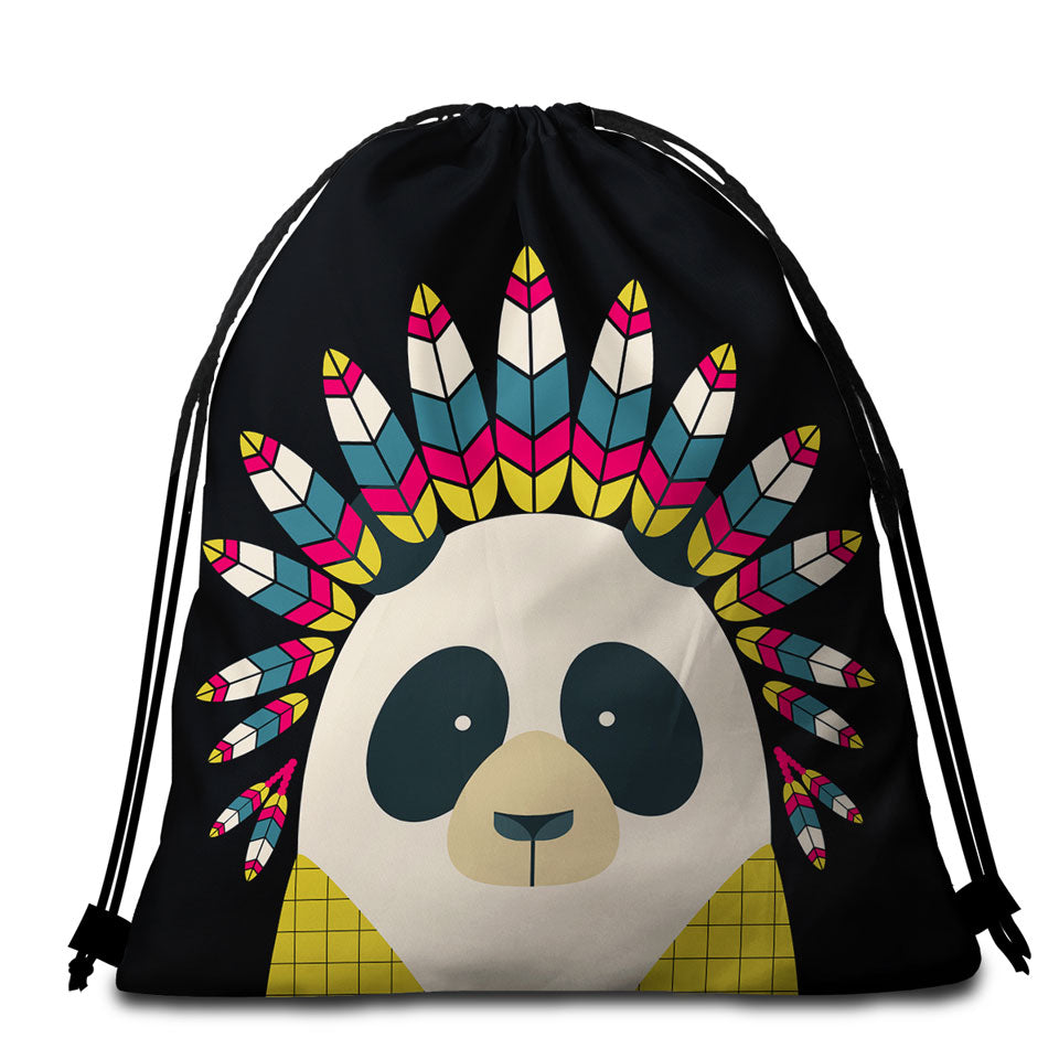 Cute Native American Panda Beach Bags and Towels
