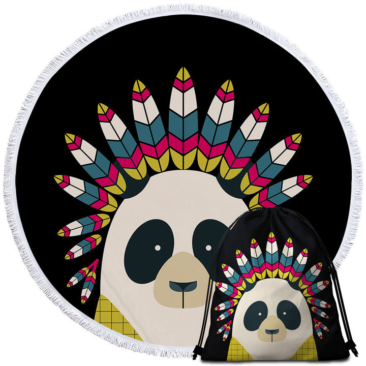 Cute Native American Panda Cute Beach Towels