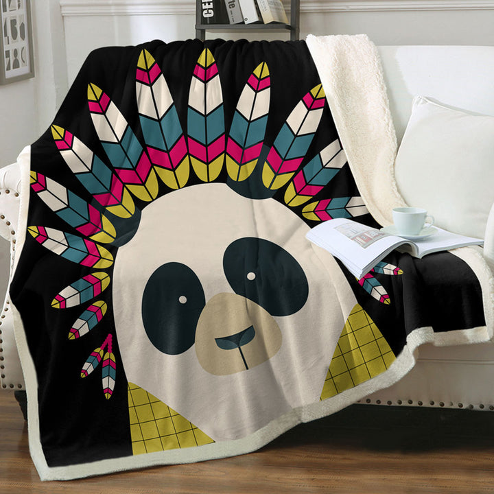 Cute Native American Panda Kids Sherpa Blankets