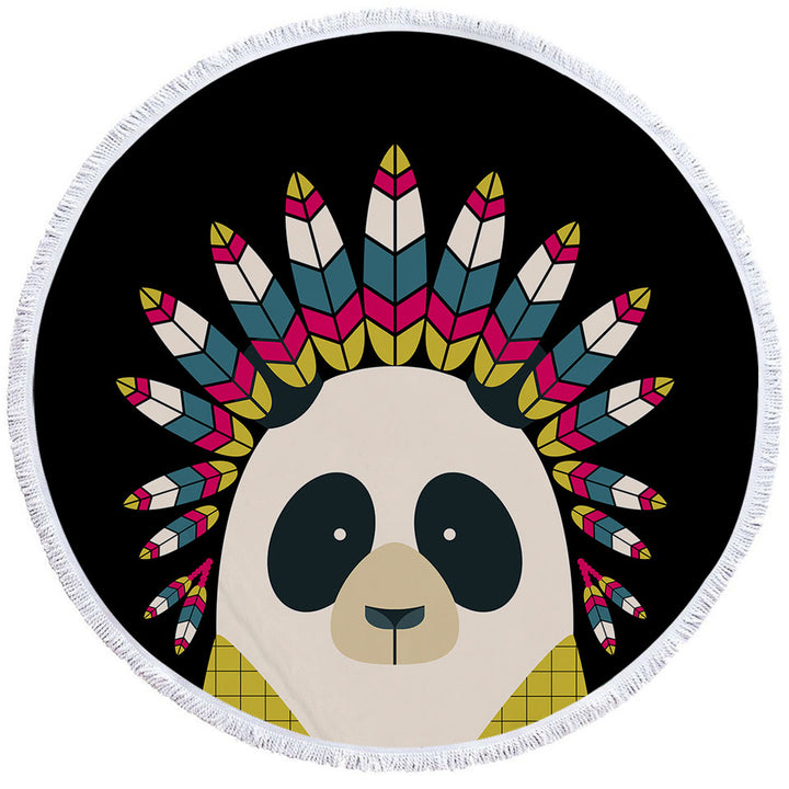 Cute Native American Panda Round Towel