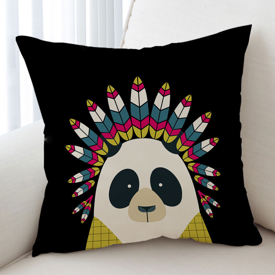 Cute Native American Panda Throw Pillow