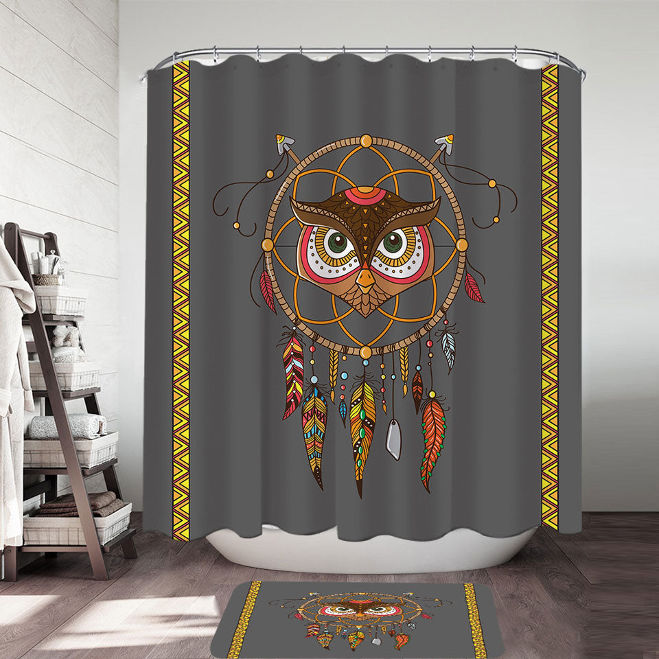 Cute Native Owl Dream Catcher Shower Curtain