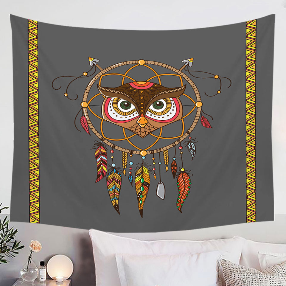 Cute Native Owl Dream Catcher Wall Art Prints for Kids