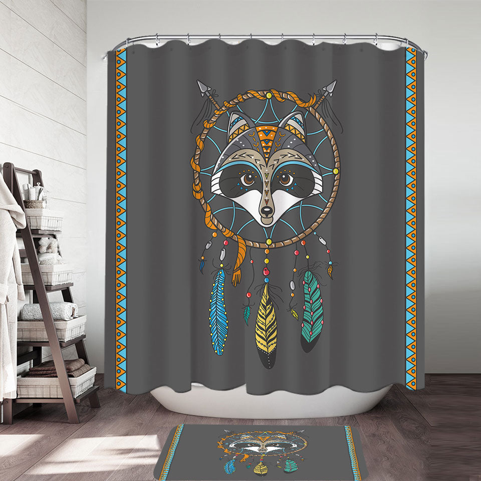 Cute Native Raccoon Fabric Shower Curtains Kids