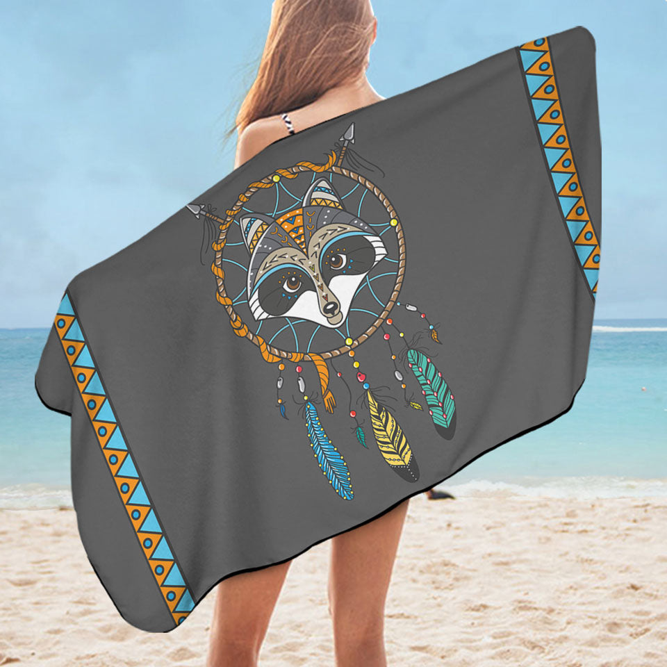 Cute Native Raccoon Lightweight Beach Towel for Kids