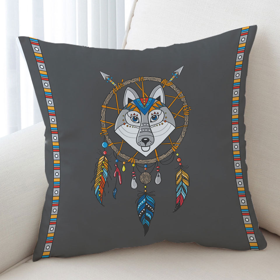 Cute Native Wolf Dream Catcher Cushion for Kids
