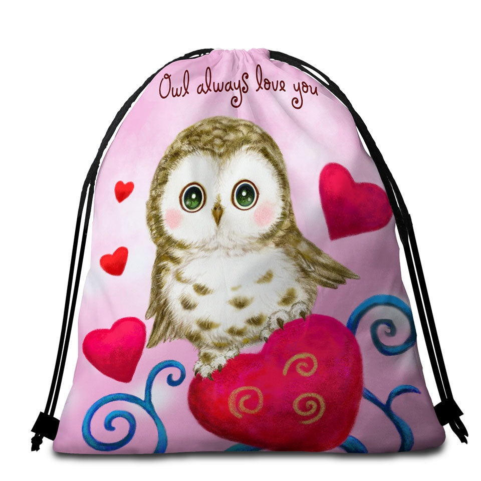 Cute Owl Always Love You Red Hearts Beach Towel Pack