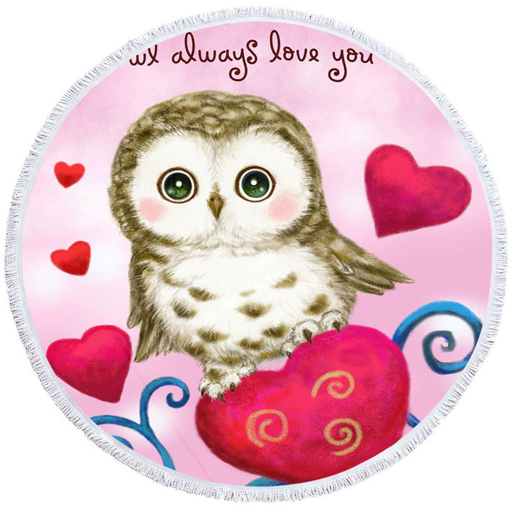 Cute Owl Always Love You Red Hearts Beach Towels