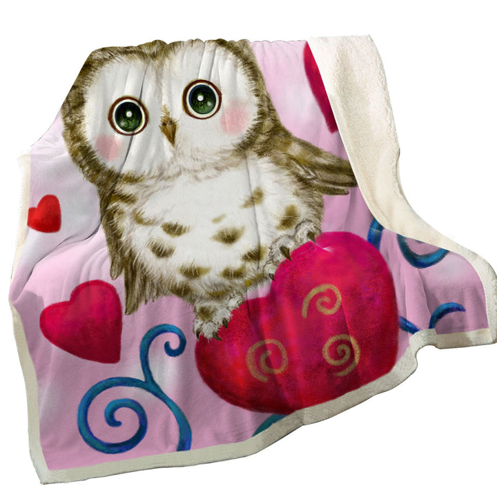 Cute Owl Always Love You Red Hearts Sherpa Blanket
