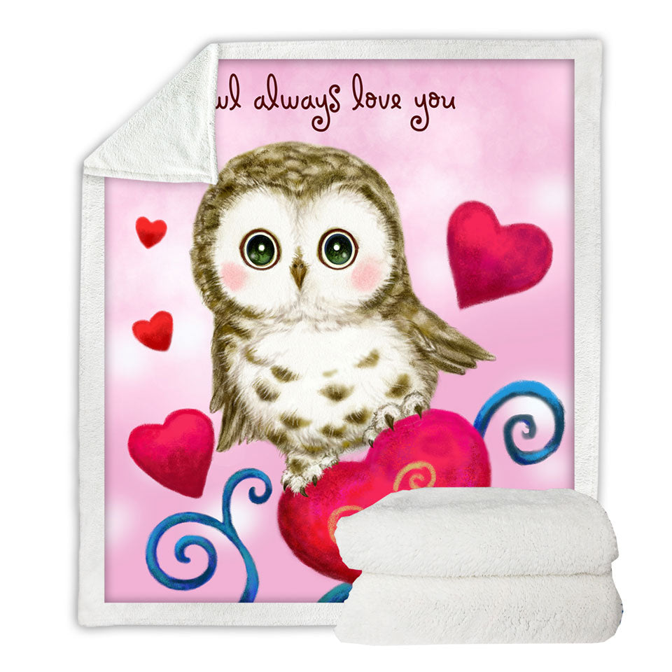 Cute Owl Always Love You Red Hearts Throw Blanket