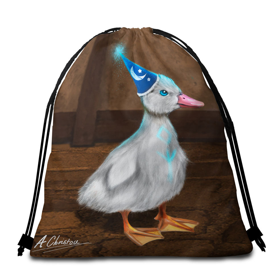 Cute Packable Beach Towel Animals Art Wizard Duck
