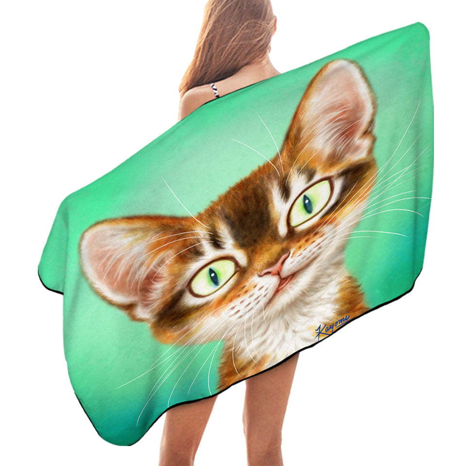 Cute Painted Cat Handsome Ginger Kitten Swims Towel