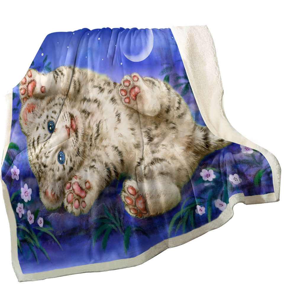 Cute Painting Blankets for Kids Baby White Tiger Sherpa Blanket