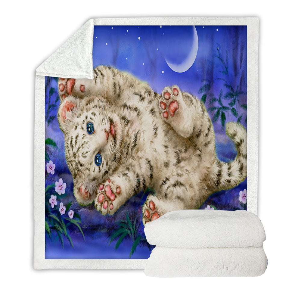 Cute Painting Couch Throws for Kids Baby White Tiger Blanket