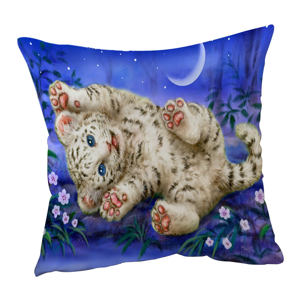 Cute Painting Cushions for Kids Baby White Tiger Throw Pillow Cover