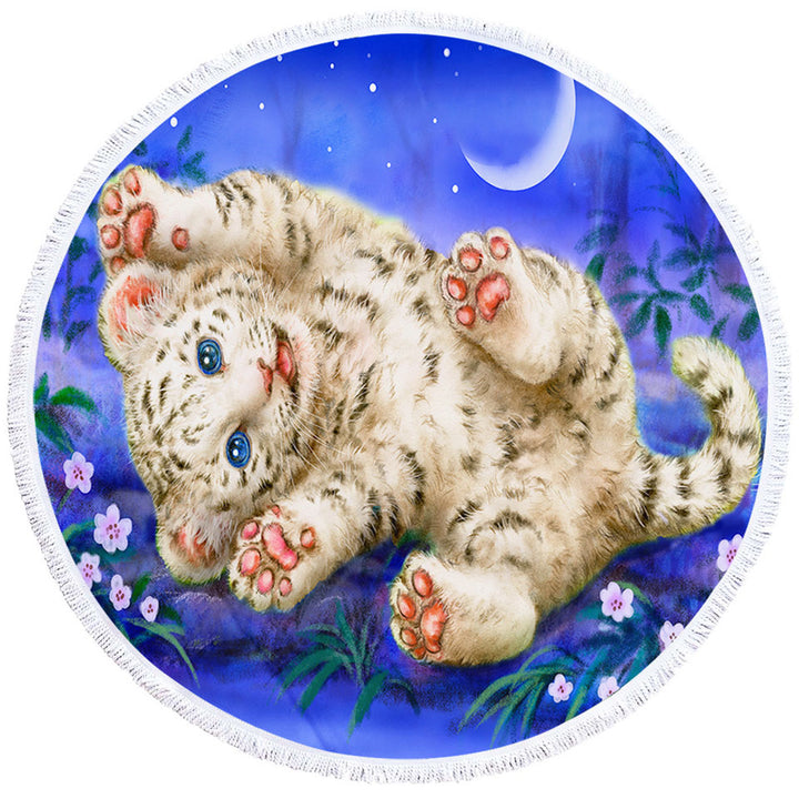 Cute Painting Microfibre Beach Towels for Kids Baby White Tiger