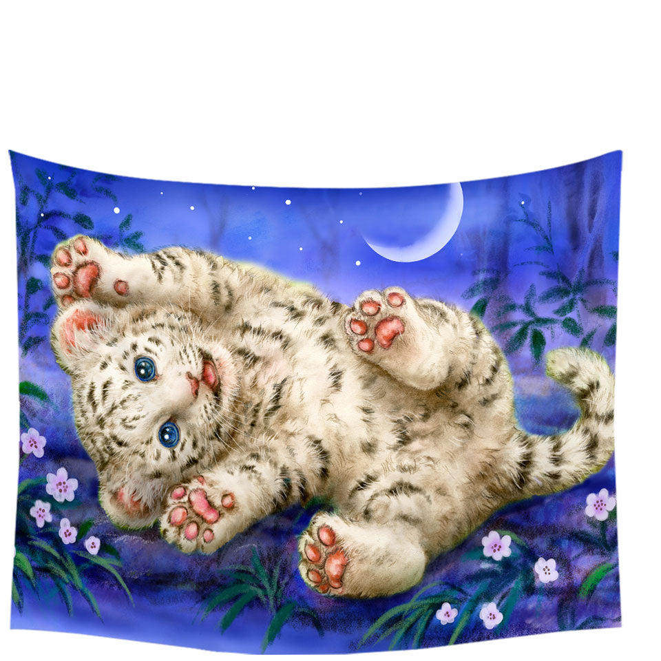 Cute Painting Tapestries for Kids Baby White Tiger Wall Decor