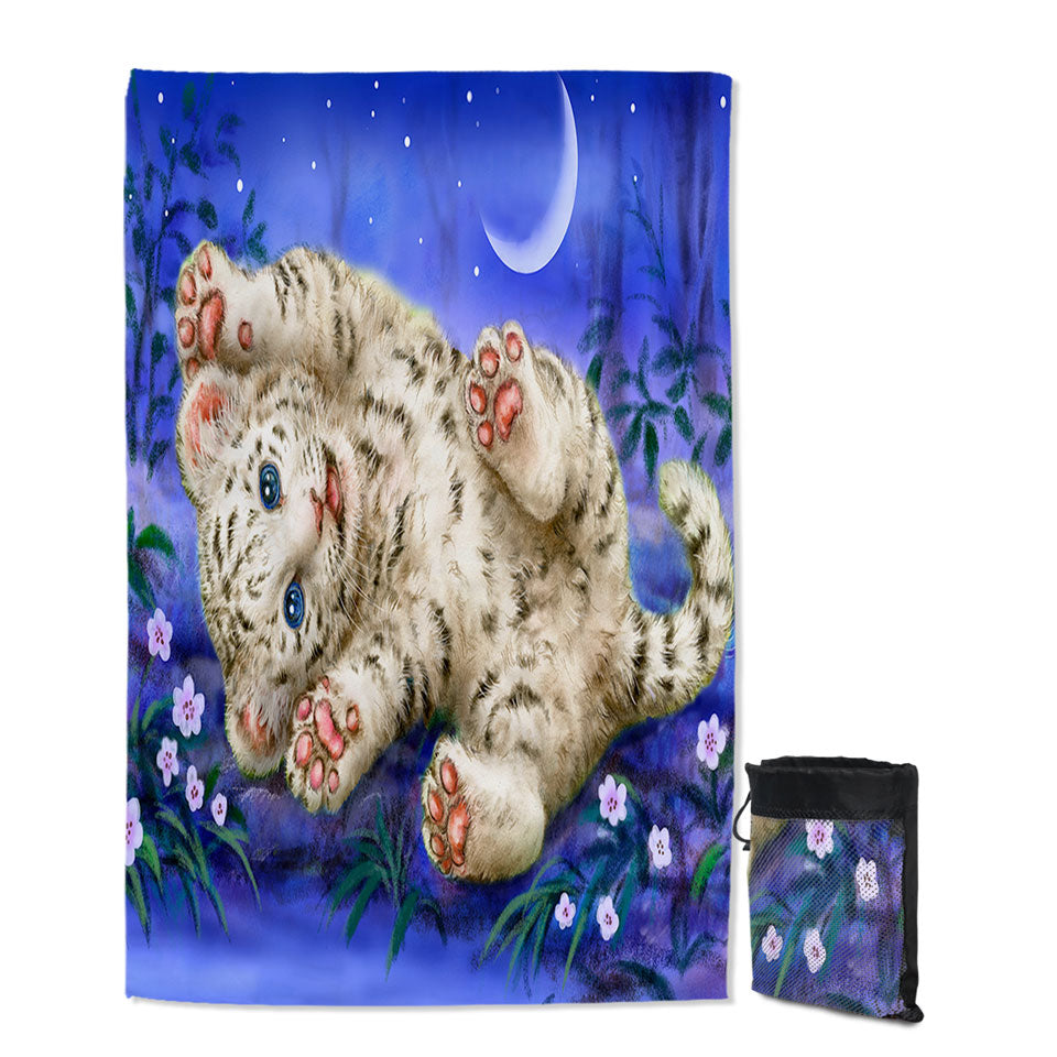 Cute Painting for Kids Baby White Tiger Lightweight Beach Towel