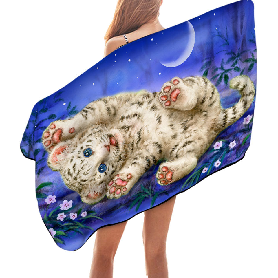Cute Painting for Kids Baby White Tiger Microfiber Beach Towel