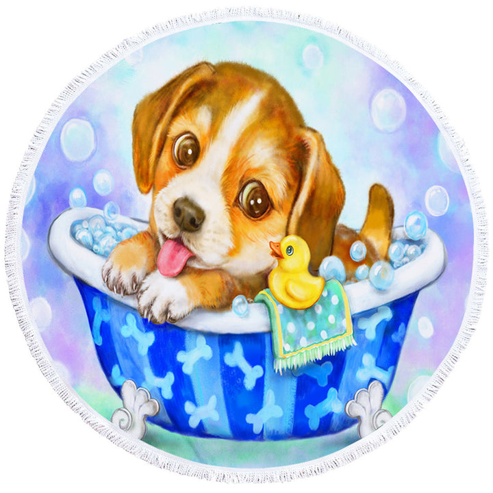 Cute Paintings Circle Beach Towel for Kids Dog Puppy Bath Time