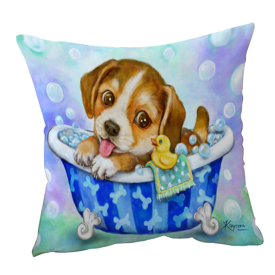 Cute Paintings Cushion Cover for Kids Dog Puppy Bath Time