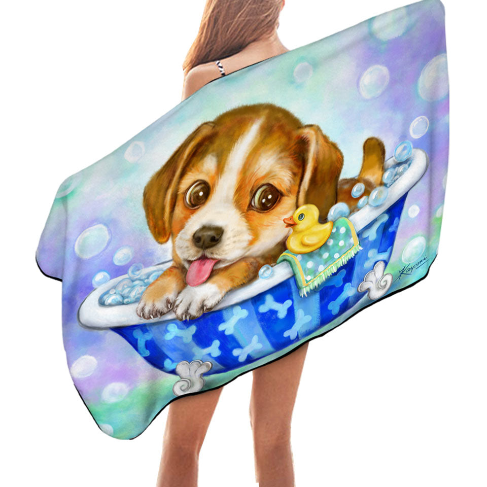 Cute Paintings Microfiber Beach Towel for Kids Dog Puppy Bath Time