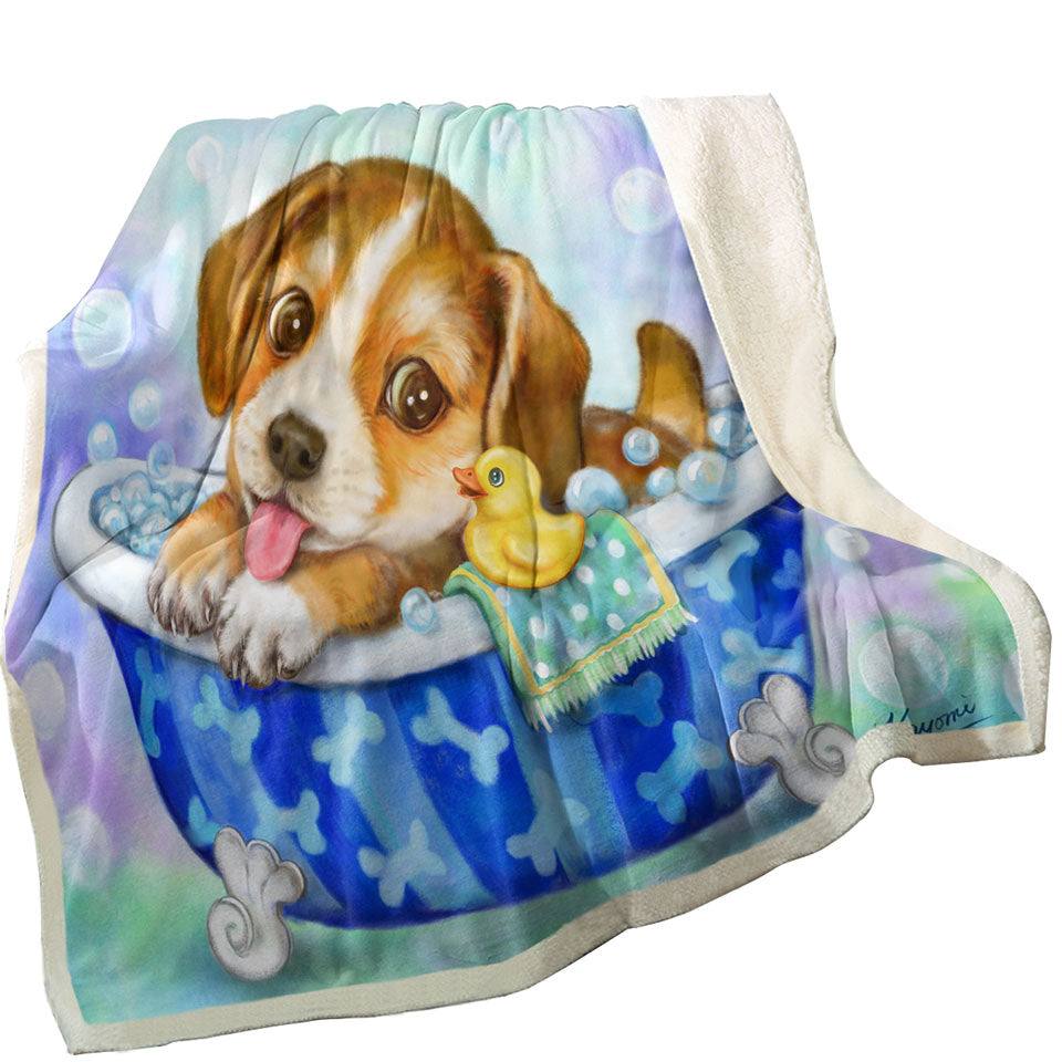 Cute Paintings Sherpa Blanket for Kids Dog Puppy Bath Time