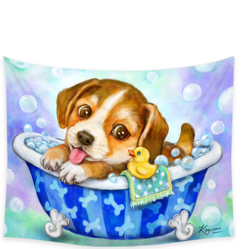 Cute Paintings Tapestries for Kids Dog Puppy Bath Time Wall Decor