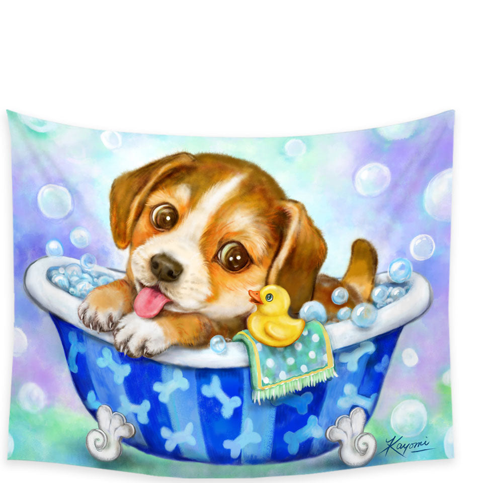 Cute Paintings Tapestries for Kids Dog Puppy Bath Time Wall Decor