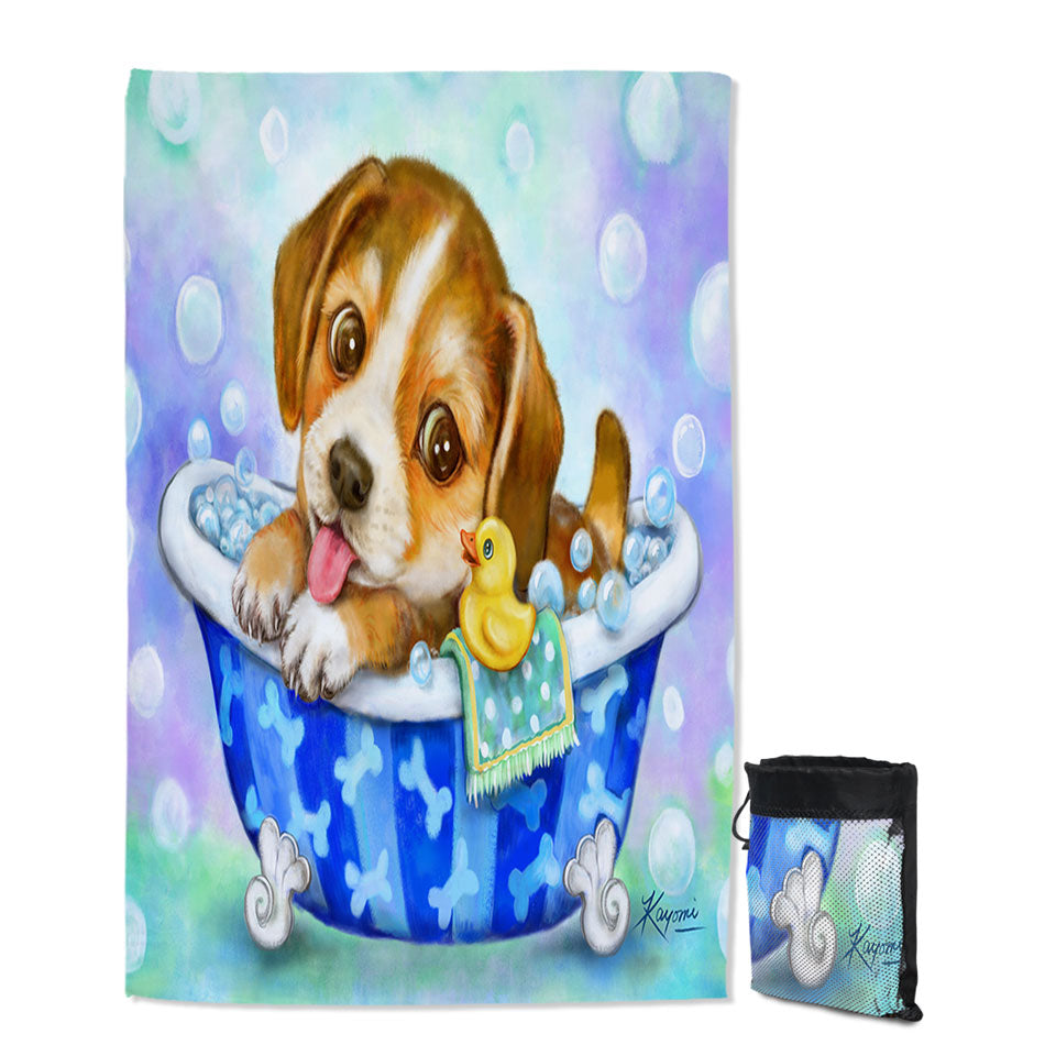 Cute Paintings Thin Beach Towels for Kids Dog Puppy Bath Time