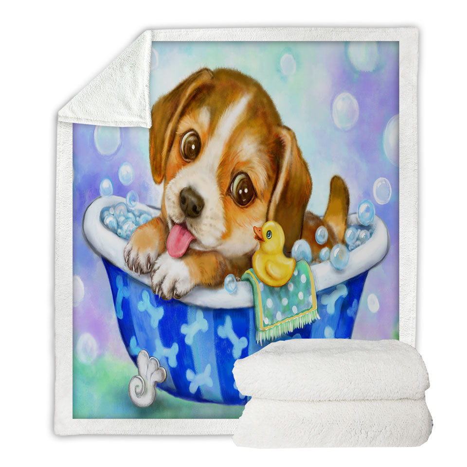 Cute Paintings Throws for Kids Dog Puppy Bath Time
