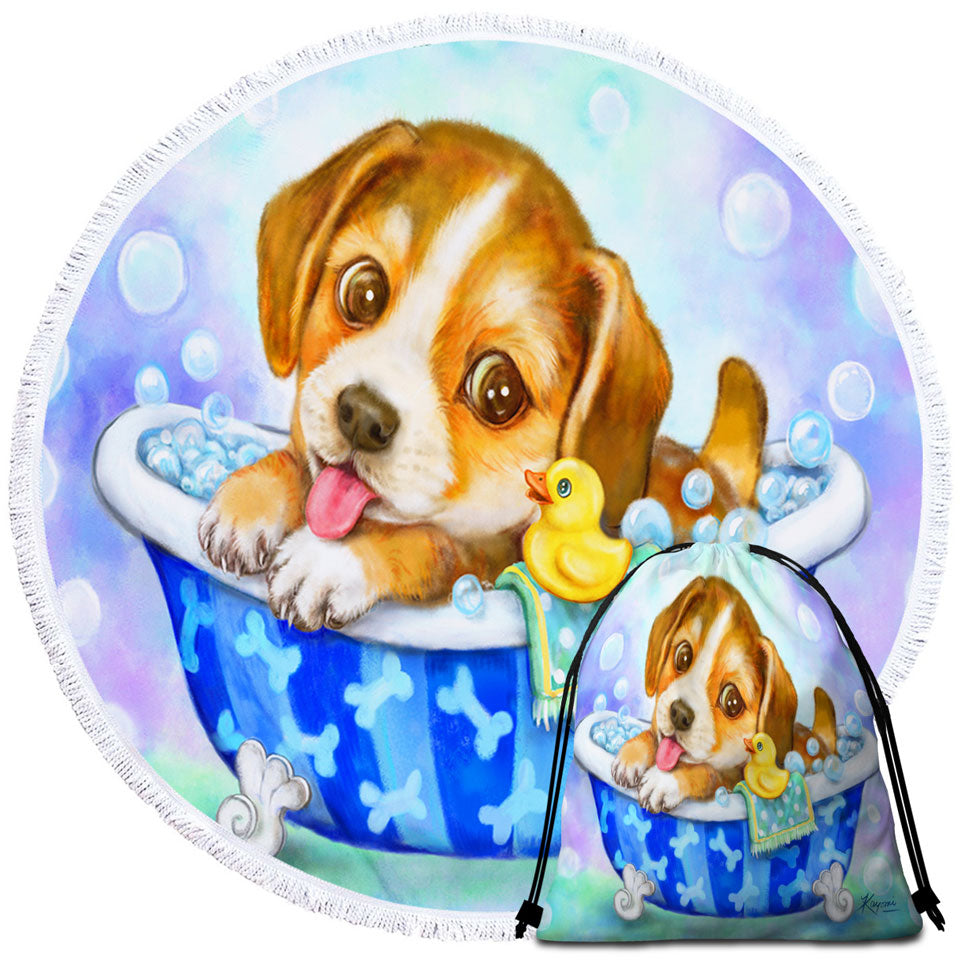 Cute Paintings for Kids Dog Puppy Bath Time Beach Towels On Sale