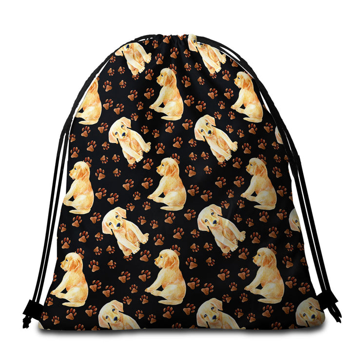 Cute Pattern of Dog Paw and Labrador Puppy Beach Towel Bags
