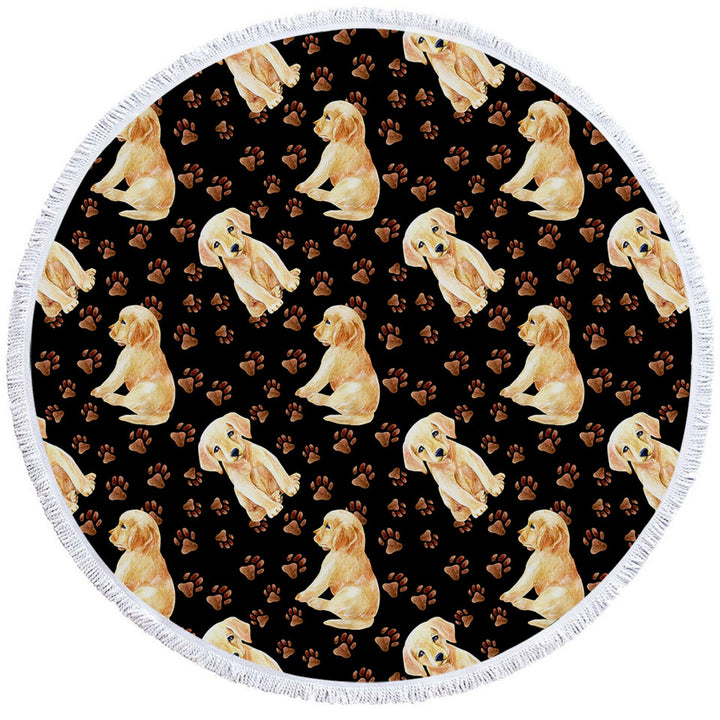 Cute Pattern of Dog Paw and Labrador Puppy Beach Towels