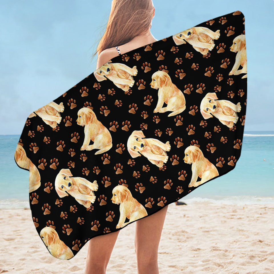 Cute Pattern of Dog Paw and Labrador Puppy Microfiber Beach Towel