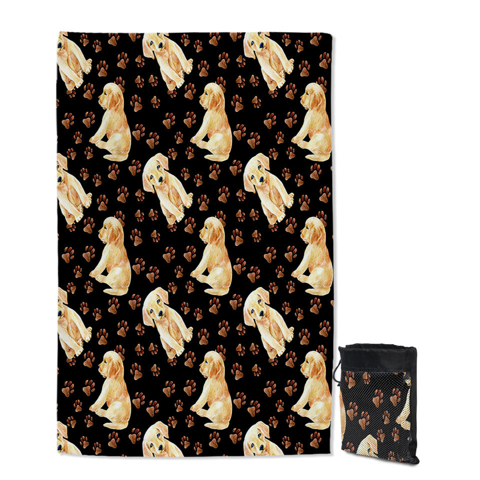 Cute Pattern of Dog Paw and Labrador Puppy Quick Dry Beach Towel