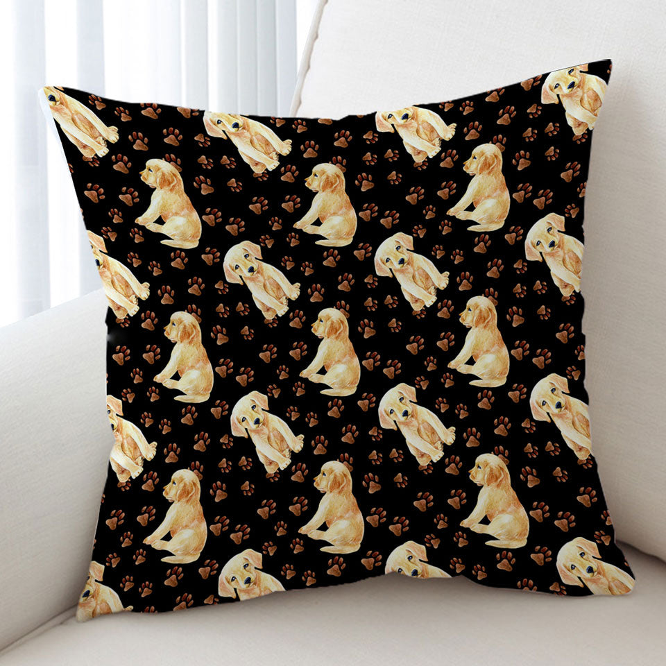 Cute Pattern of Dog Paw and Labrador Puppy Throw Cushions