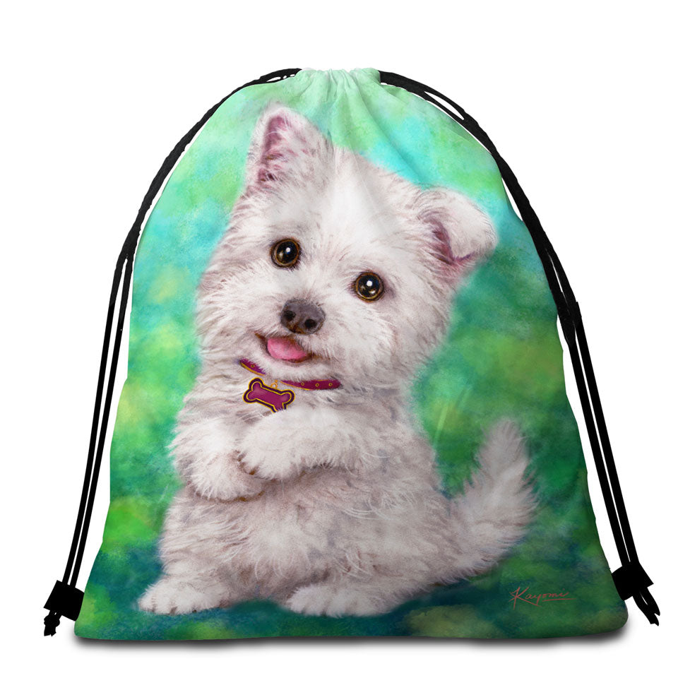 Cute Pet Drawing Westie Terrier Dog Puppy Beach Towel Bags