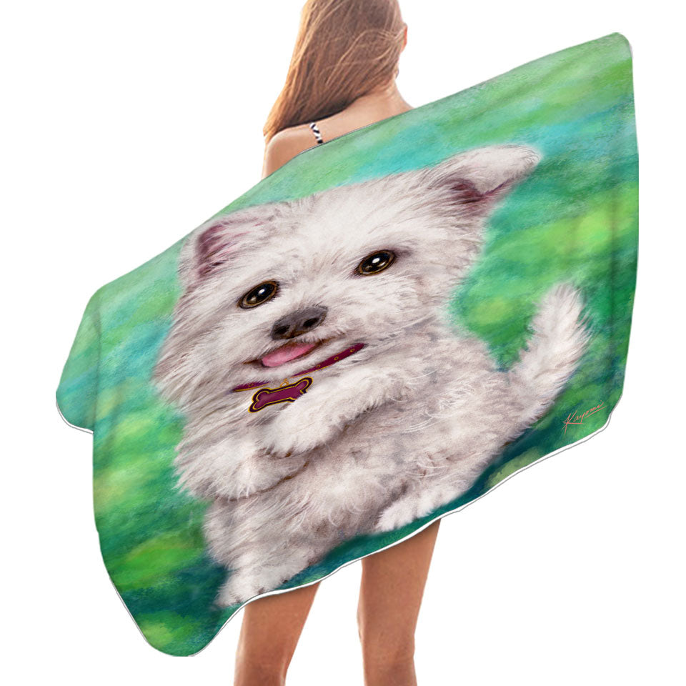 Cute Pet Drawing Westie Terrier Dog Puppy Beach Towels