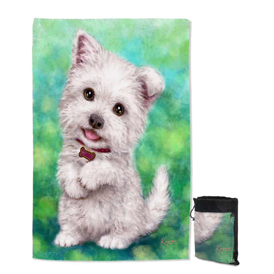 Cute Pet Drawing Westie Terrier Dog Puppy Lightweight Unique Beach Towels