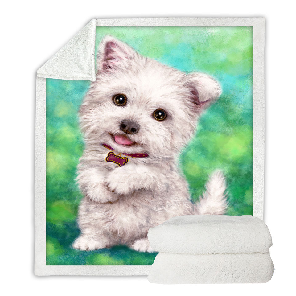 Cute Pet Drawing Westie Terrier Dog Puppy Sherpa Blanket